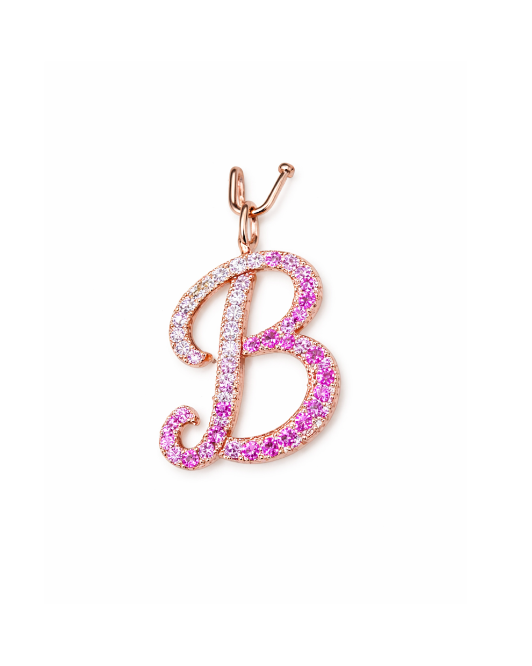 Letter B Orosa Script Initial Pendant — Pink Sapphire & Diamond