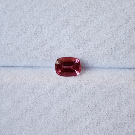 Red gemstone on a light gray background