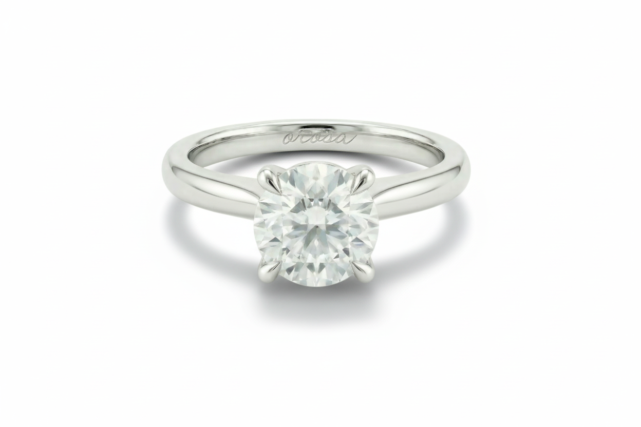 white gold ring with a diamond on a white background