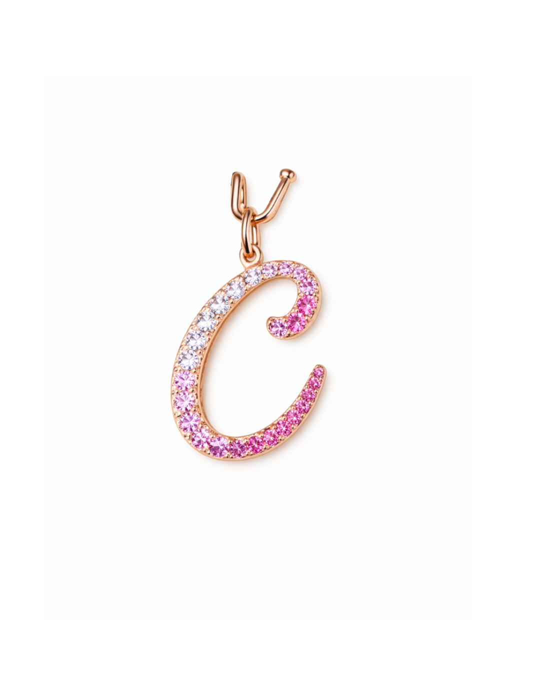 Letter C Orosa Script Initial Pendant — Pink Sapphire & Diamond
