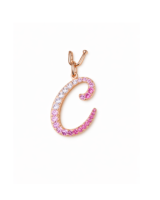 Letter C Orosa Script Initial Pendant — Pink Sapphire & Diamond