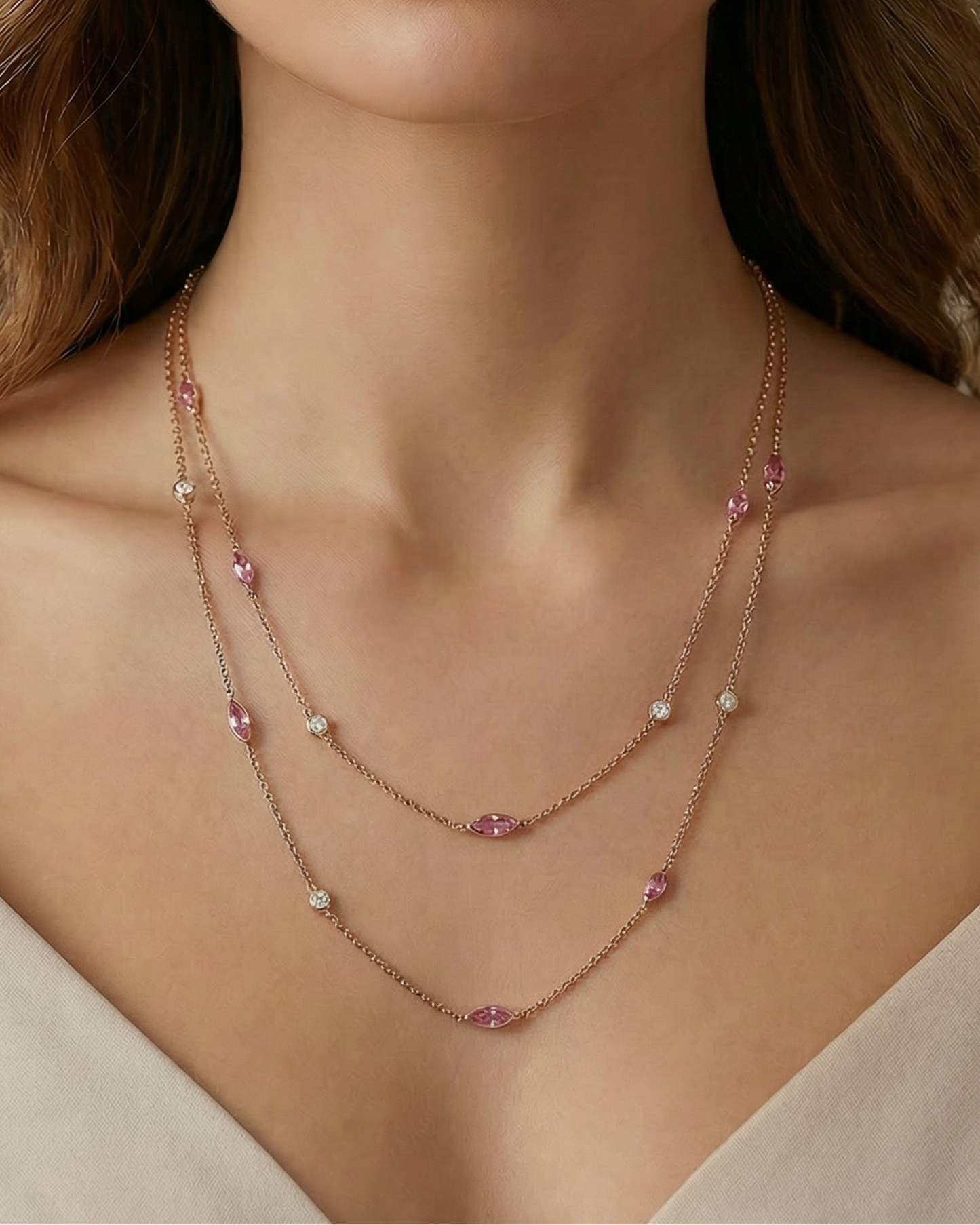 Pompadour Station Necklace in 18K Rose Gold