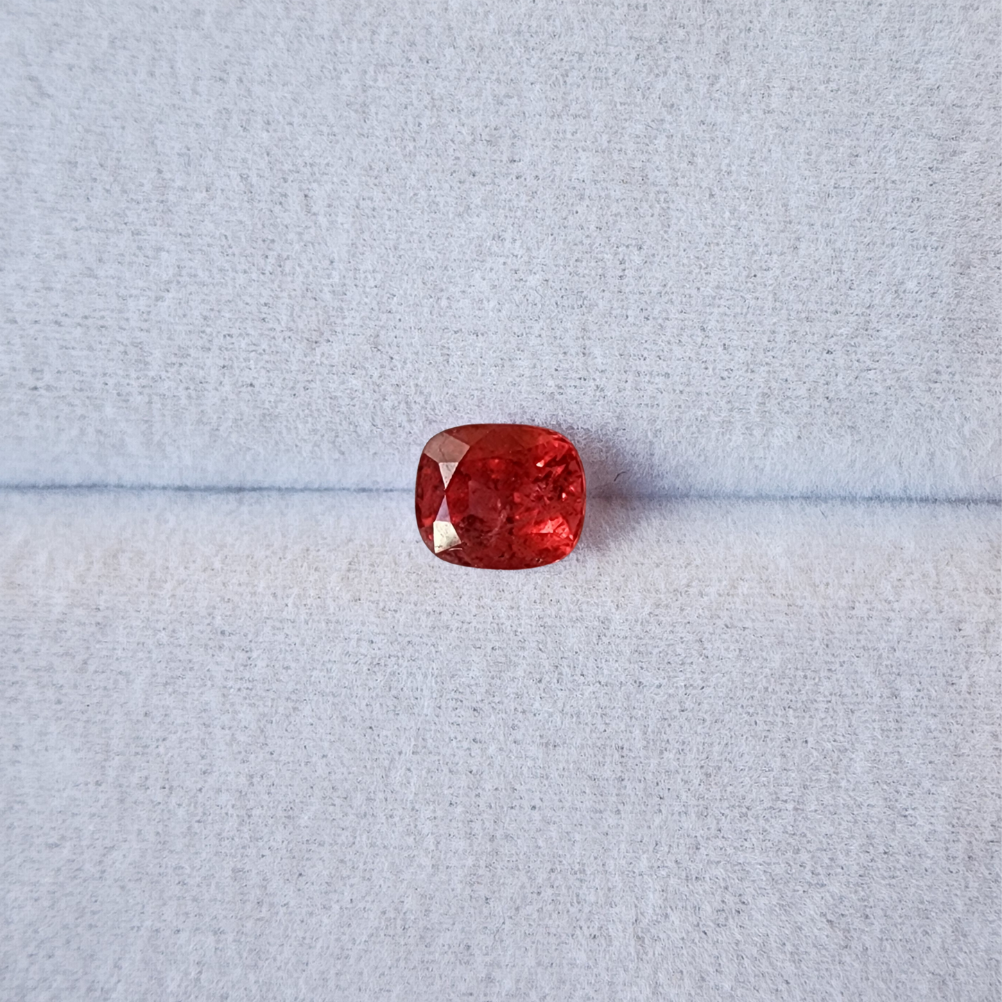 Red gemstone on a textured white background