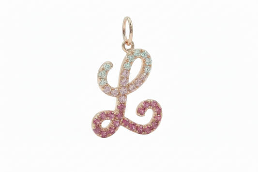 Letter L Orosa Script Initial Pendant — Pink Sapphire & Diamond