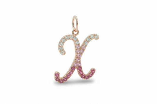 Letter X Orosa Script Initial Pendant — Pink Sapphire & Diamond