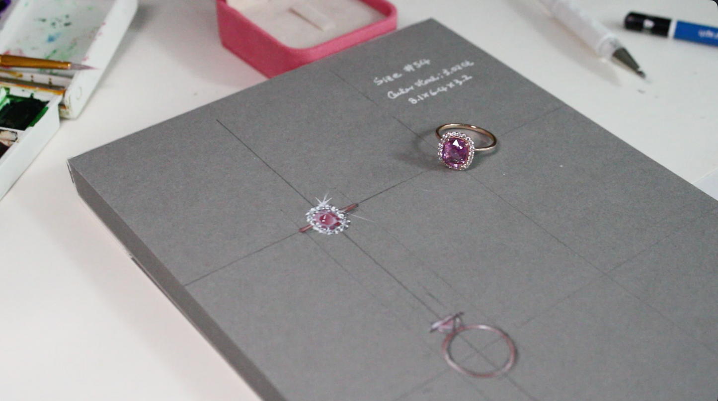 Pink Sapphire Halo Ring in 18K Rose Gold