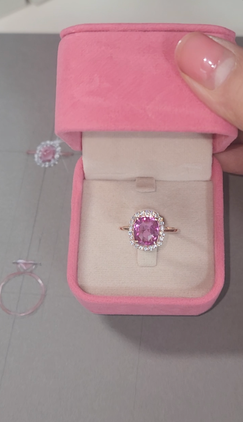 Pink Sapphire Halo Ring in 18K Rose Gold